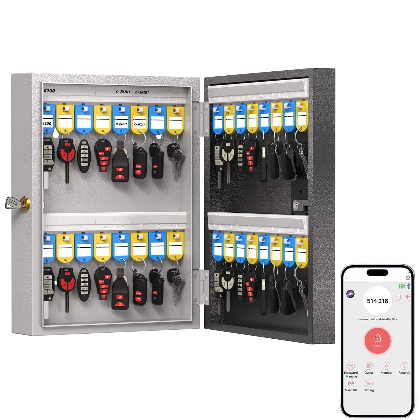 Cedar Assembly - 32 Key Cabinet Organizer, Key Lock Box, Key Safe Security Storage Lockbox Holder for Valets, Hotels, Car an - 32 Key Plus(Smart)