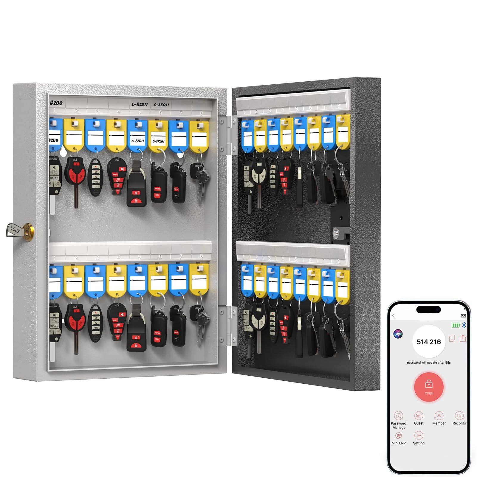 Cedar Assembly - 32 Key Cabinet Organizer, Key Lock Box, Key Safe Security Storage Lockbox Holder for Valets, Hotels, Car an - 32 Key Plus(Smart)