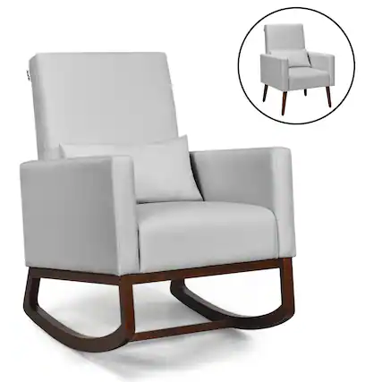 Front. Costway - Costway 2-in-1 Fabric Upholstered Rocking Chair Nursery Armchair with Pillow - Light Grey.