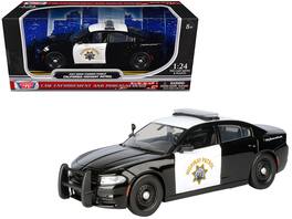 Motormax - 2023 Dodge Charger Pursuit Police Car California Highway Patrol Black White Law Enforcement Public Service 1/24 - Black and White