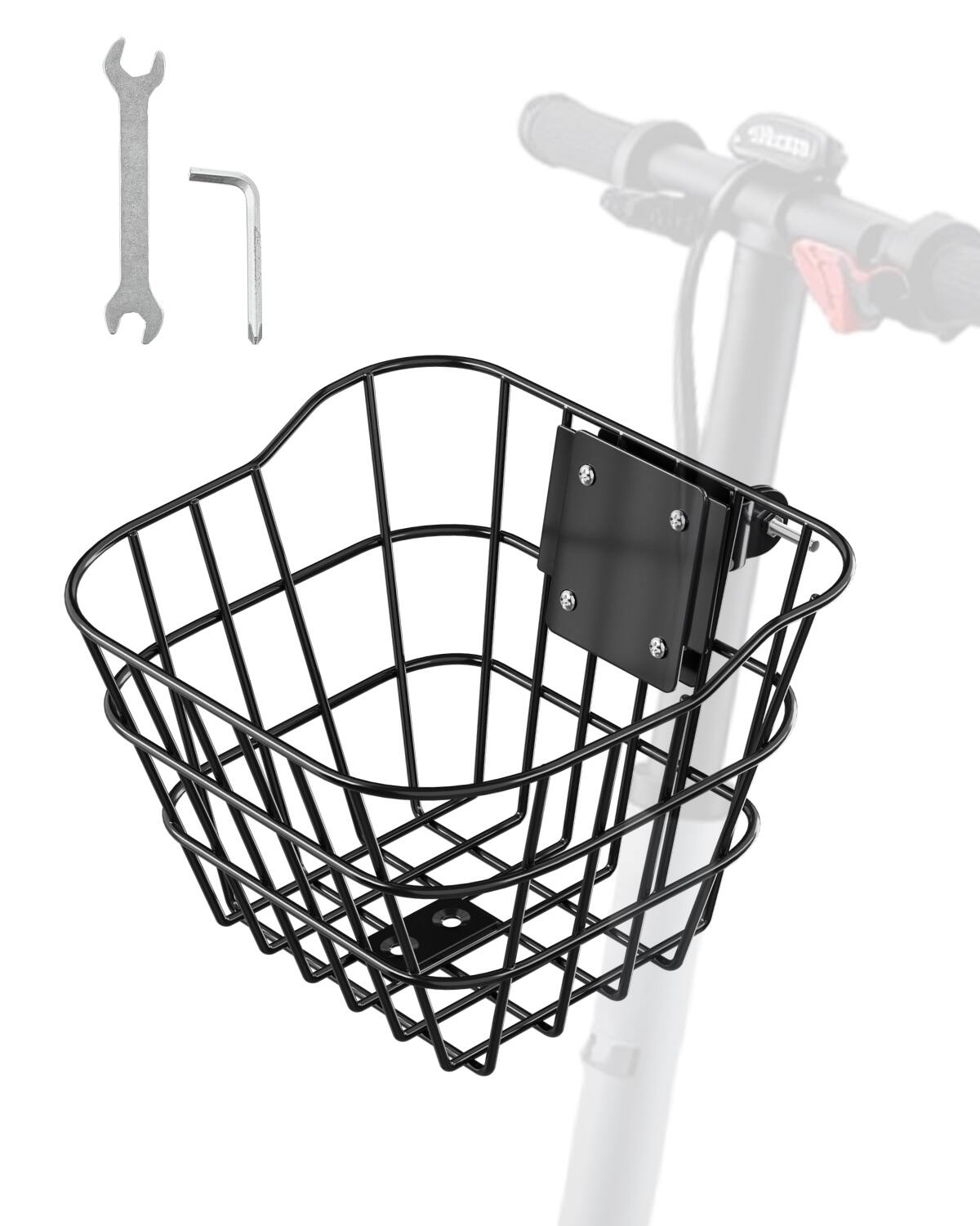 Front. VEVOR - Front Bike Basket, Electric Scooter Basket with Fixed Bracket - Max Bearing 20 lbs, Construct from Solid Steel - Black.