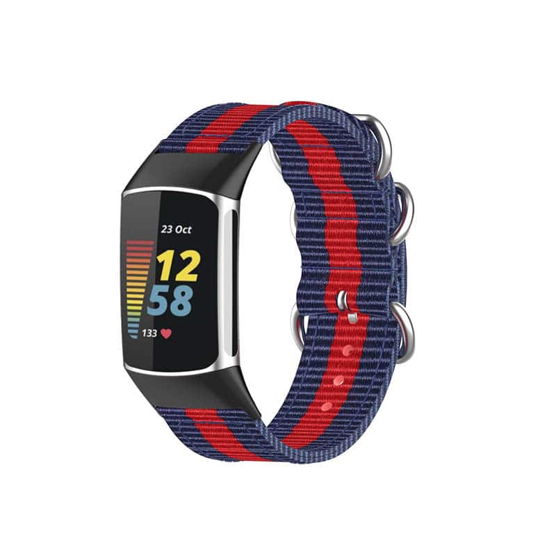 StrapsCo - Military Strap Nylon Watch Band For Fitbit Charge 6 - Navy & Red