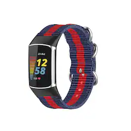 StrapsCo - Military Strap Nylon Watch Band For Fitbit Charge 6 - Navy & Red