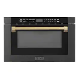 ZLINE - Autograph Edition 24 in. 1.2 cu. ft. Built-in Microwave Drawer - Black Stainless Steel and Champagne Bronze Accents