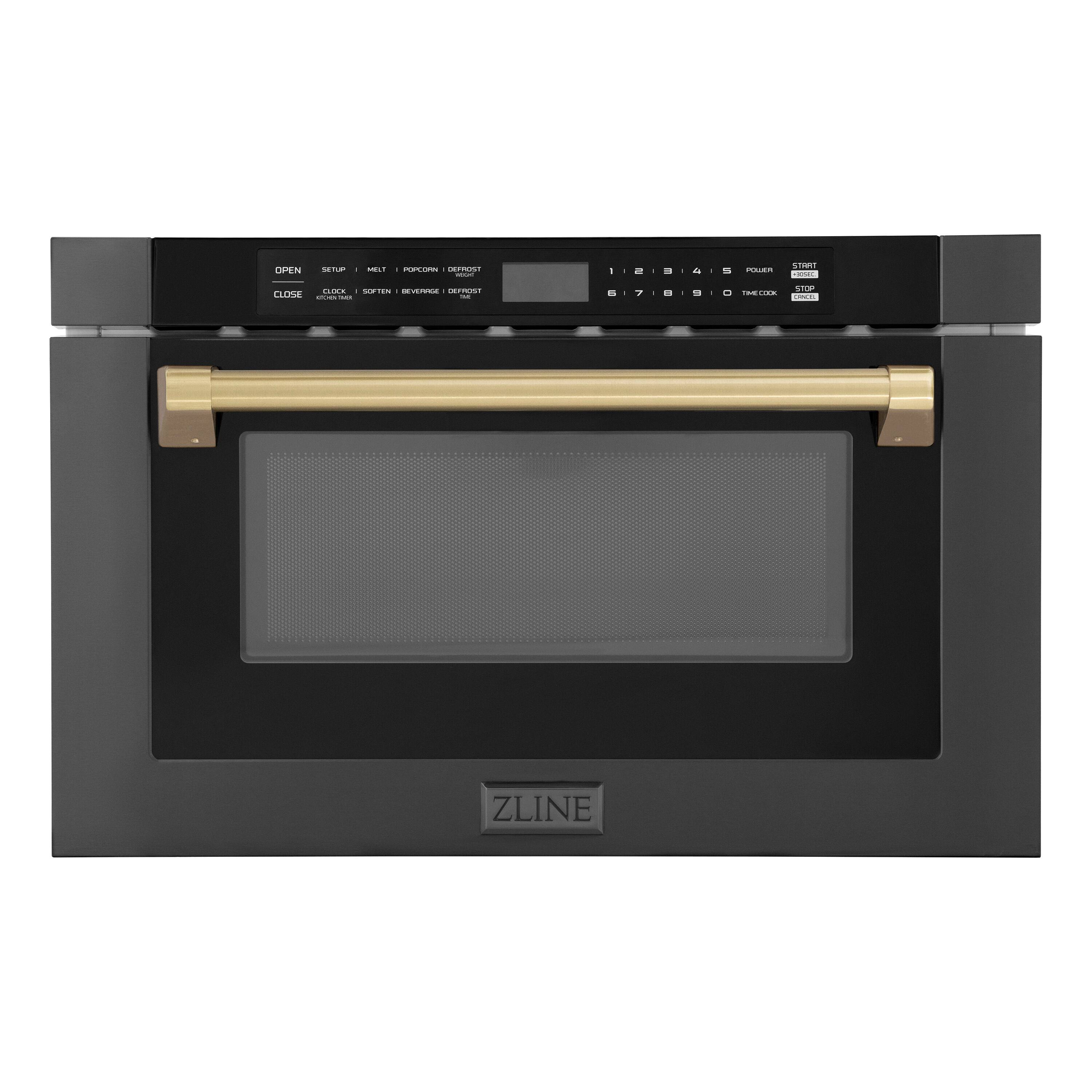 ZLINE - Autograph Edition 24 in. 1.2 cu. ft. Built-in Microwave Drawer - Black Stainless Steel and Champagne Bronze Accents