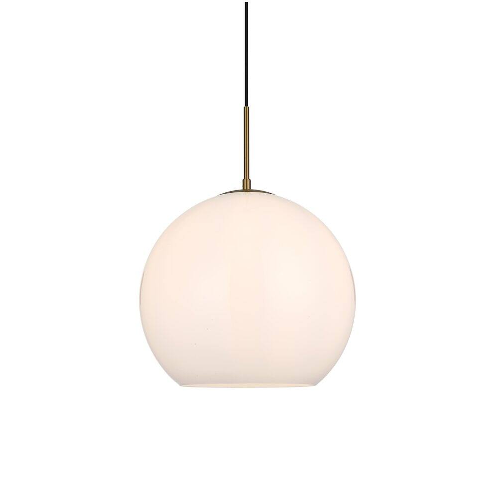 Back. Living District - Baxter 14 Inch Pendant Frosted White Shade in Satin Gold - Satin Gold And Frosted White.