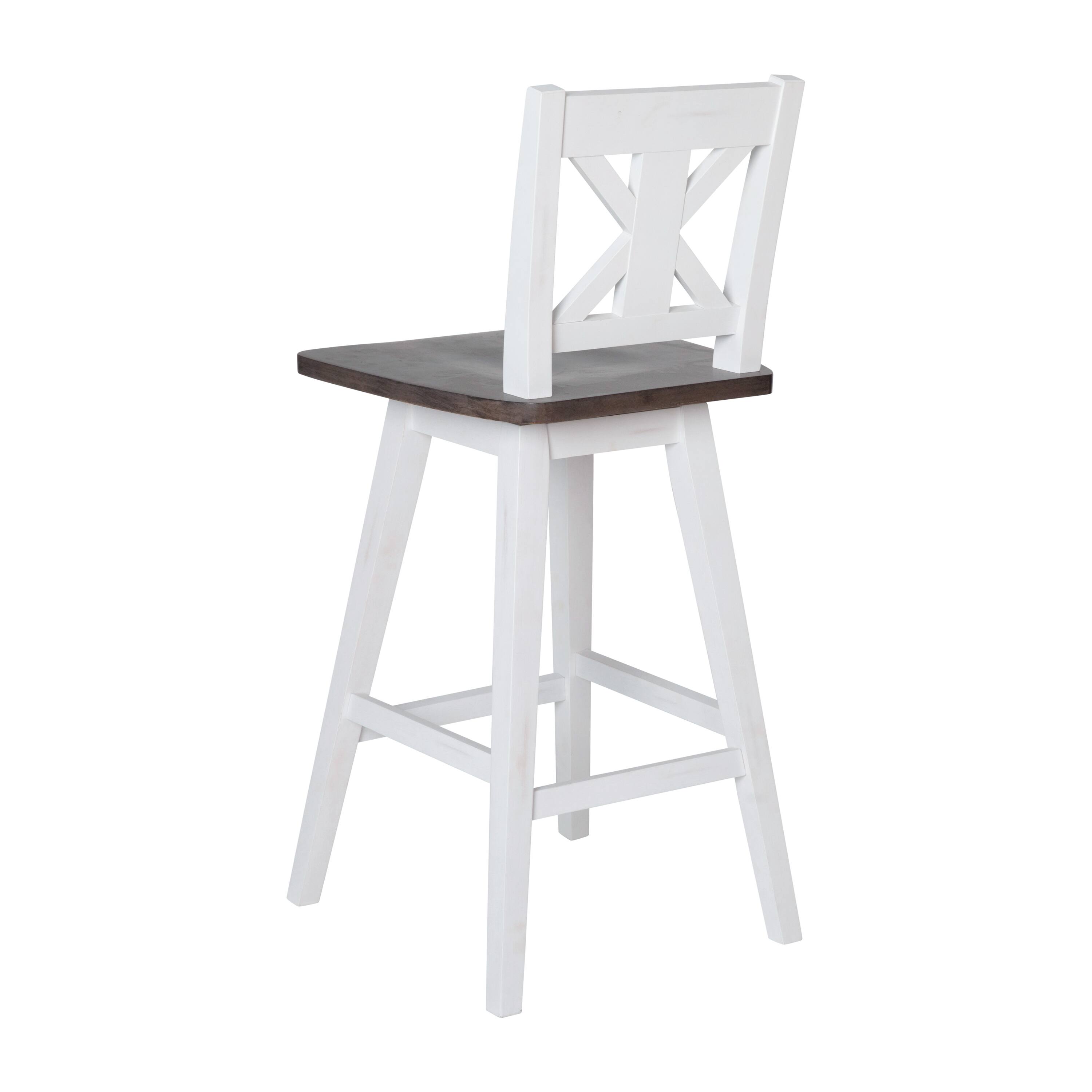 Alt View 6. Emma + Oliver - Luther Wooden Modern Farmhouse Swivel Dining Stool with Decorative Carved Back - Antique White Wash Frame/Gray Wash Seat.