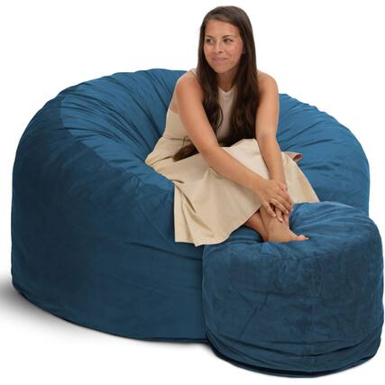 Front. Ultimate Sack - Ultimate Sack 5ft Bean Bag Chair and Footstool, Oversized Lounger, Cloud Suede - Cloud.