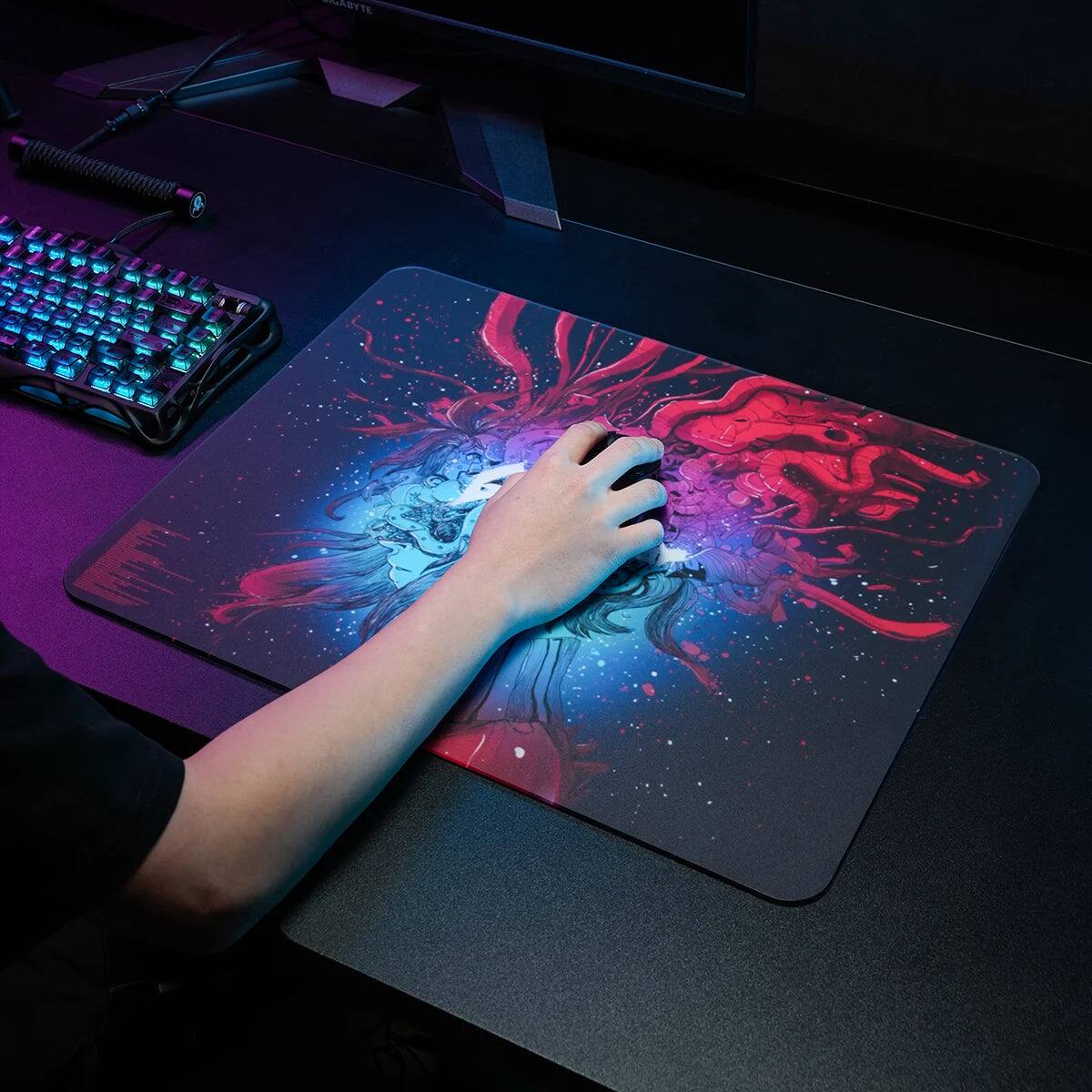 Angle. GravaStar - GravaStar Tempered Glass Gaming Mouse Pad with 9H Hardness and Micro-Etched Surface Black - Black.