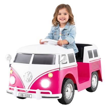 Front. Costway - Costway 12V Licensed Volkswagen Ride-on Bus with Cup Holder, LED Headlights, Music & Horn - Pink.
