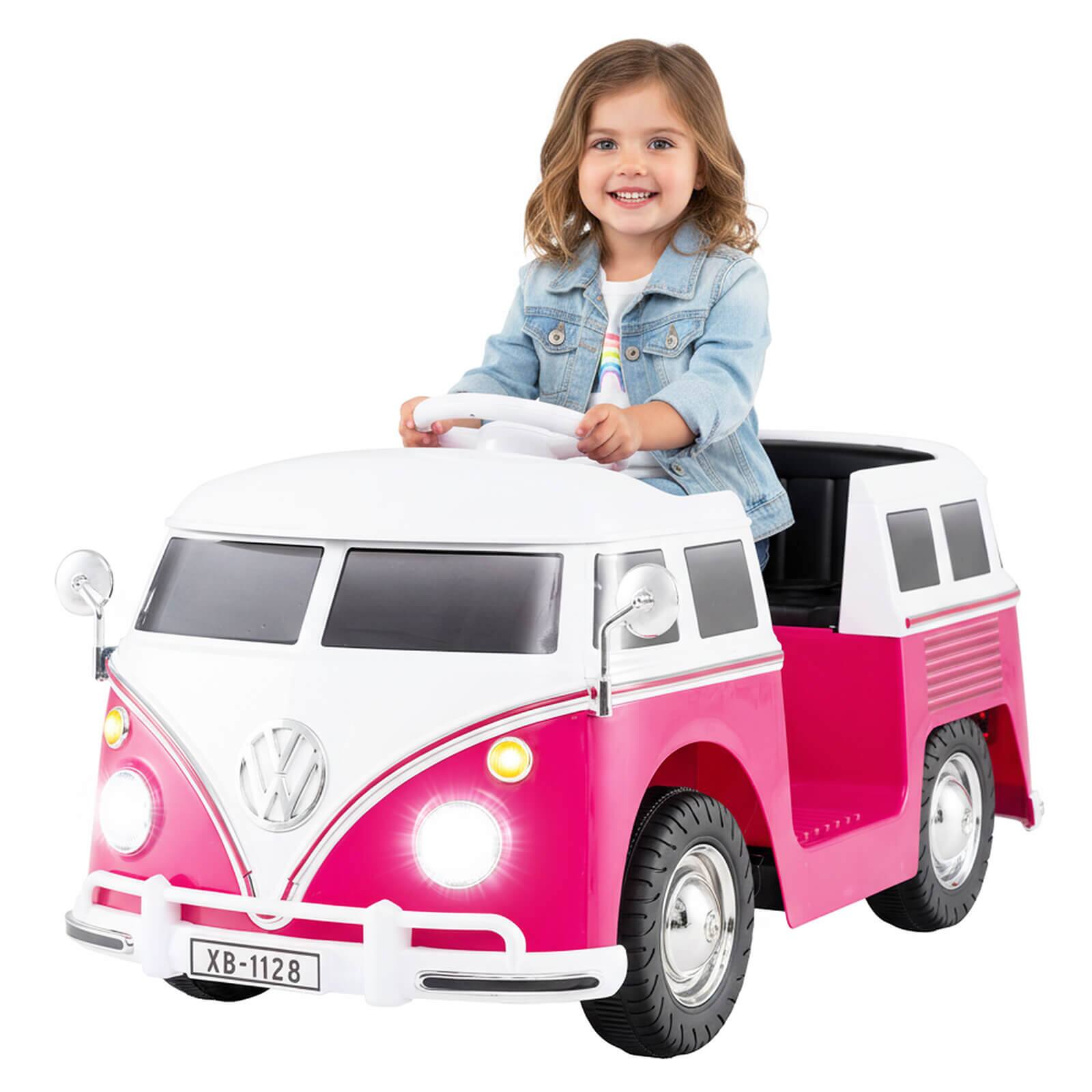Costway - 12V Licensed Volkswagen Ride-on Bus with Cup Holder, LED Headlights, Music & Horn - Pink