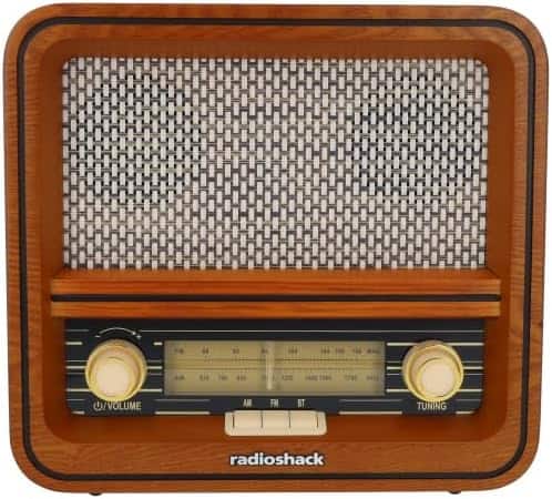 RadioShack - Retro AM/FM Radio – Vintage Wood Design, Dual 5W Speakers, Analog Controls, Bluetooth Connectivity 4001796