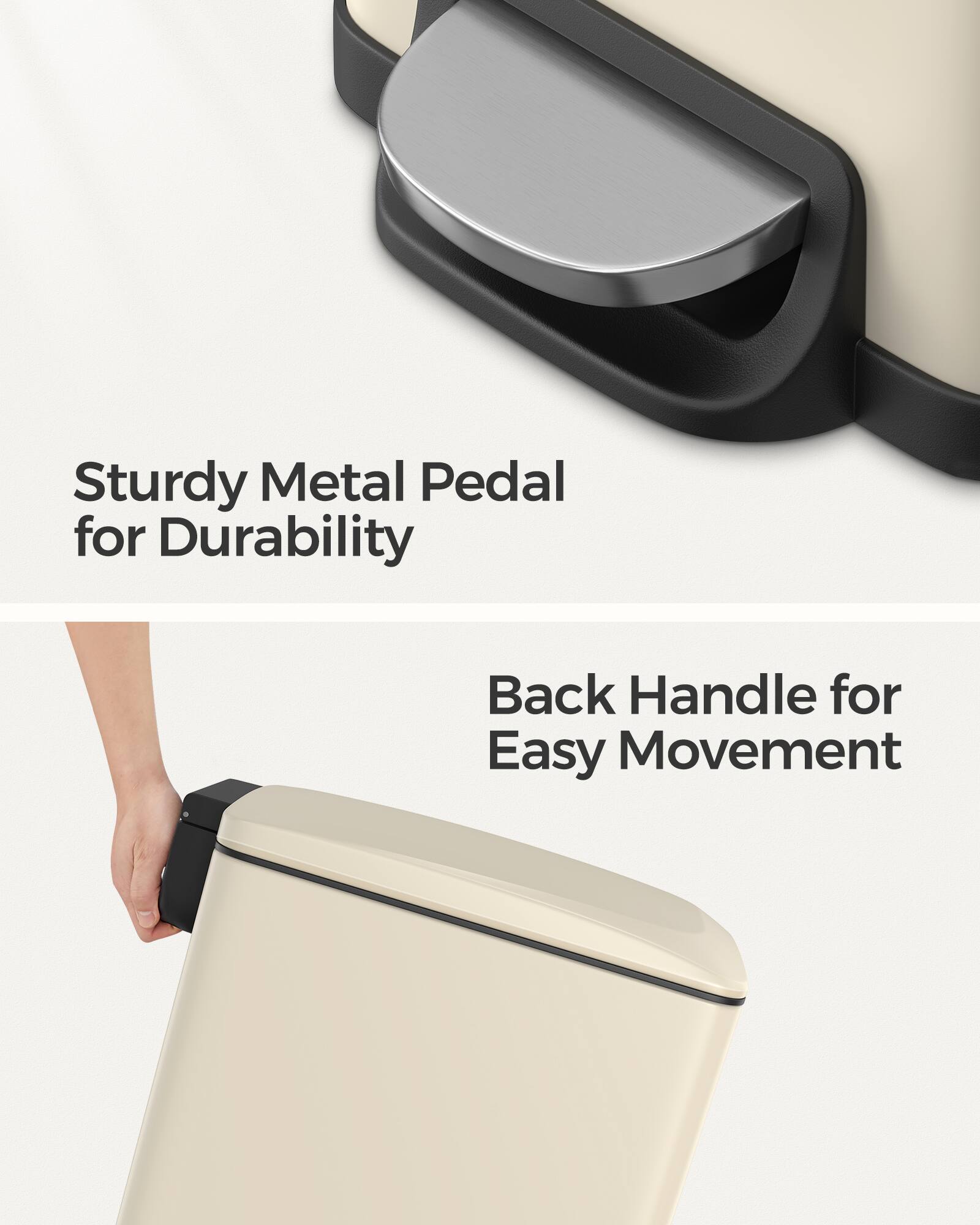 Sturdy Metal Pedal for Durability  
Back Handle for Easy Movement