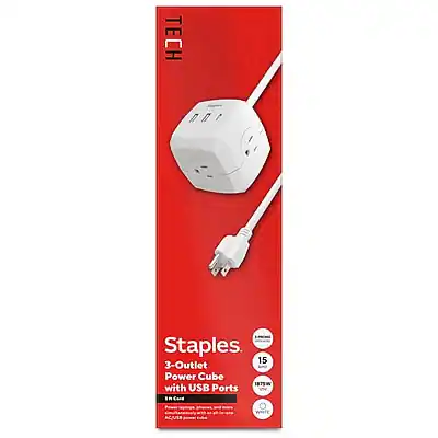 Device Tech Staples Staples TECH 5' Extension Cord, 3 Outlet, 14 AWG White ST62348 - Best Buy