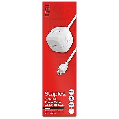 TECH  
Staples  
3-Outlet Power Cube with USB Ports  
15A 18T5W  
Cord ACR WHITE