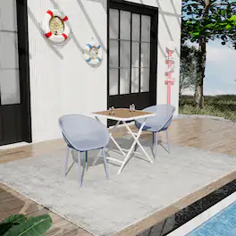 Mondawe - 3-Piece Outdoor Dining Set – Square Folding Table with 2 Lounge Chairs - Blue+White