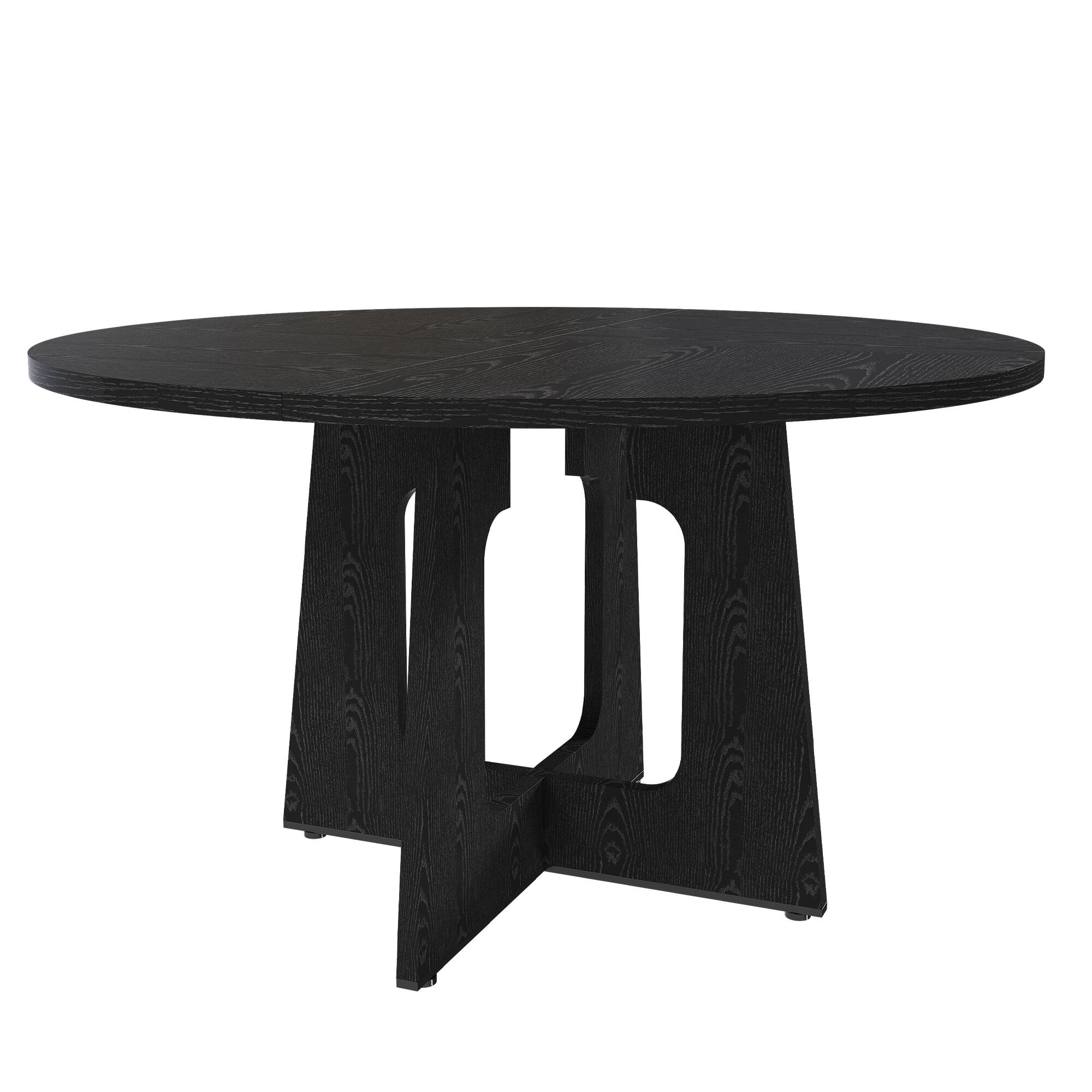 Alt View 6. Z-Edge - Round Dining Table for 4-6 People, 47" Dining Room Table with Wooden Pedestal Base, Circle Kitchen Table for Living Room - Black.