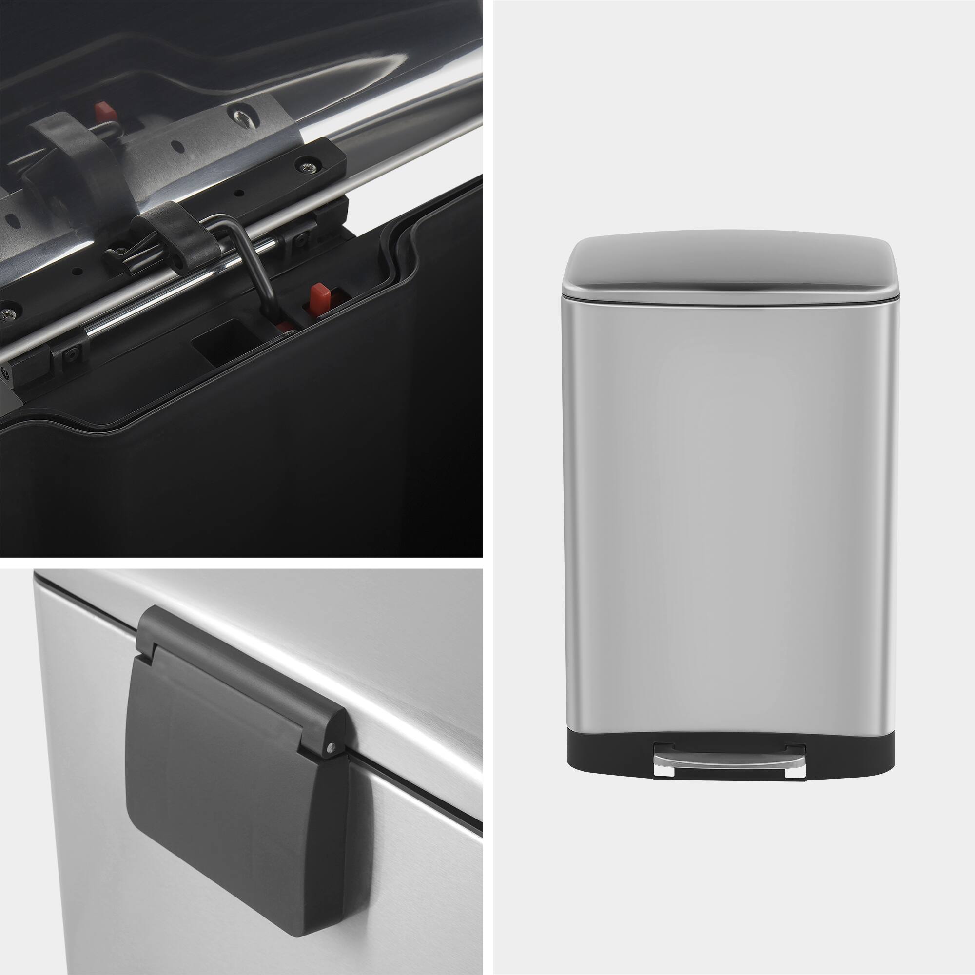 Alt View 6. Innovaze - 13 Gal./50 Liter Stainless Steel Rectangular Step-on Trash Can for Kitchen - Sliver.