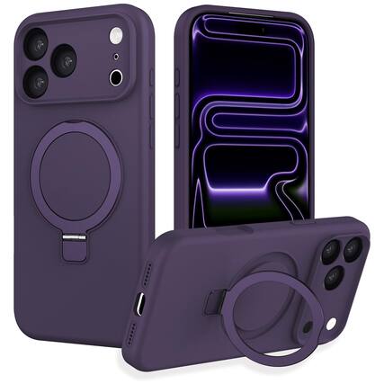 Front. UUCOVER - Liquid Silicone Invisible Magnetic Ring Stand Case for Apple iPhone 18 Pro Shockproof Compatible with MagSafe Cover - Darkpurple.