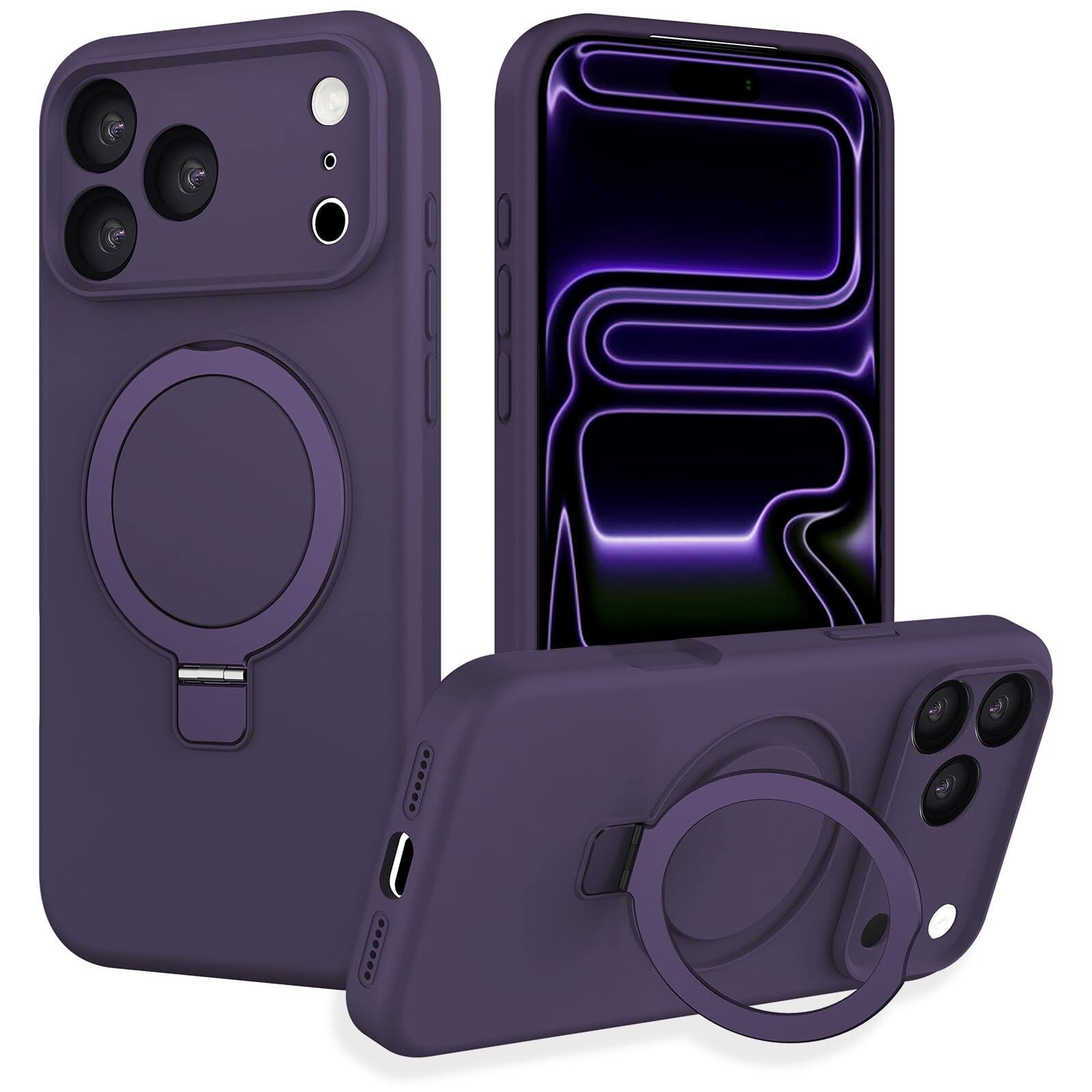 Front. UUCOVER - Liquid Silicone Invisible Magnetic Ring Stand Case for Apple iPhone 18 Pro Shockproof Compatible with MagSafe Cover - Darkpurple.