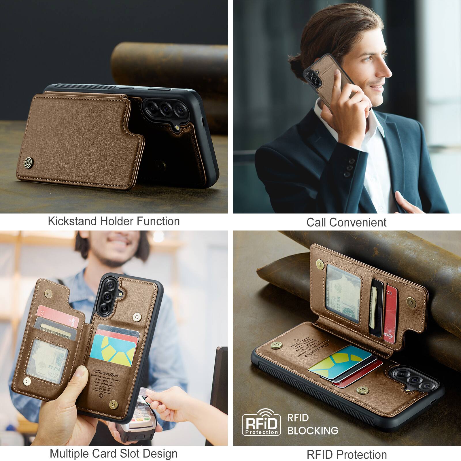 Kickstand Holder Function  
Call Convenient  
Multiple Card Slot Design  
RFID Protection