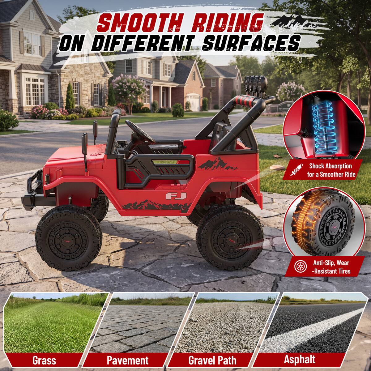 SMOOTH RIDING ON DIFFERENT SURFACES

Shock Absorption for a Smoother Ride

Anti-Slip, Wear-Resistant Tires

Grass
Pavement
Gravel Path
Asphalt