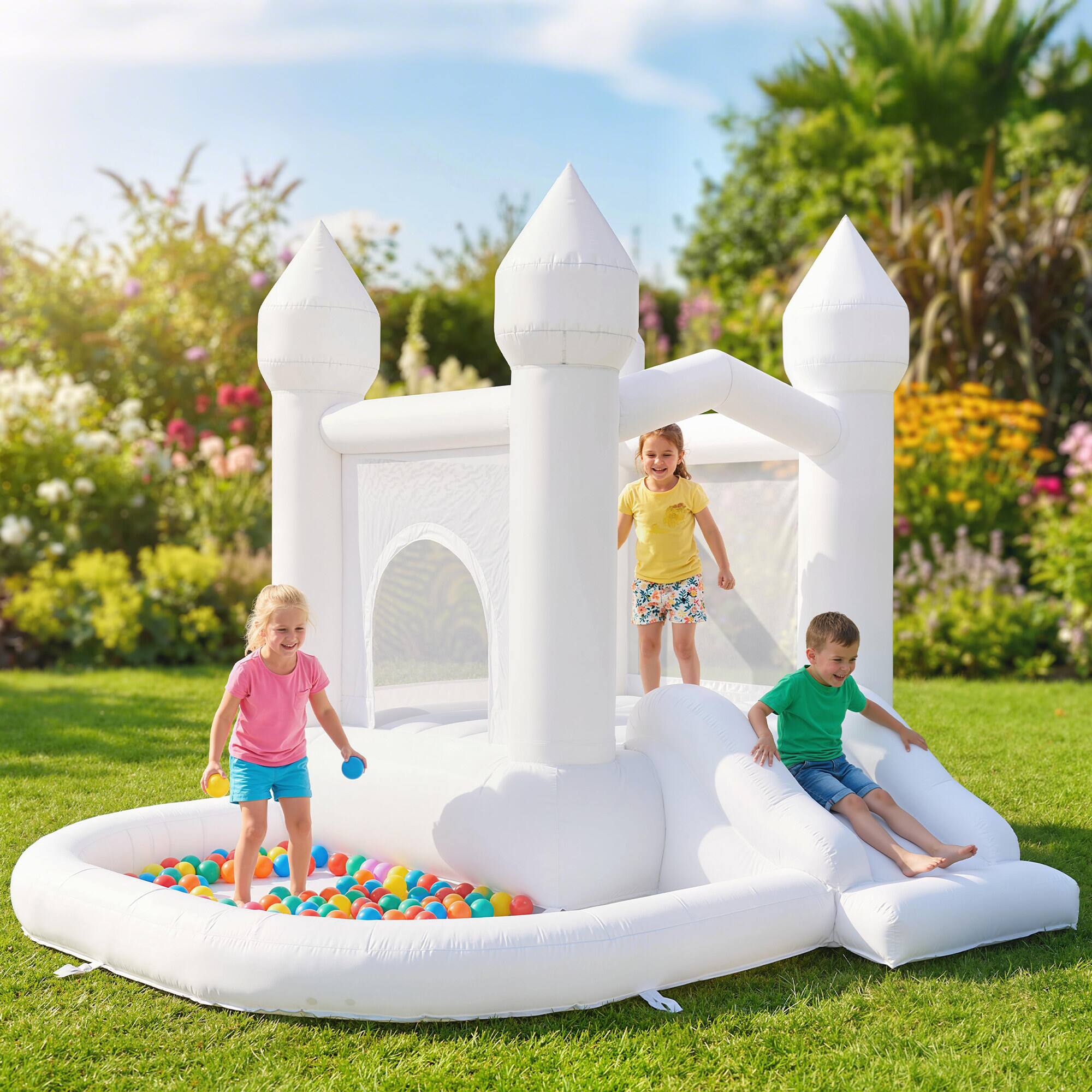 Alt View 1. Qaba - Bounce House, 3-in-1 White Castle Bouncy House with Slide - White.