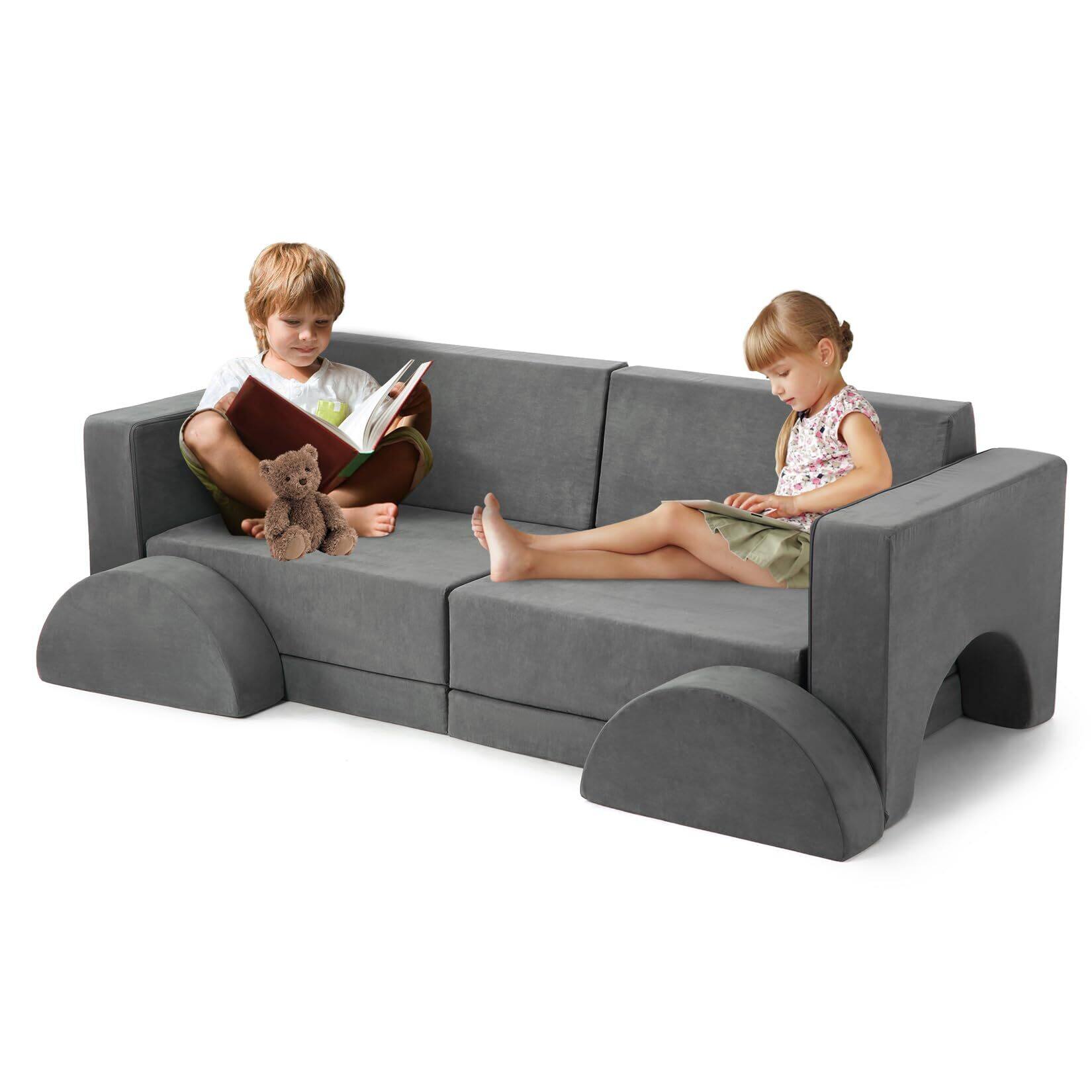 Front. Acekool - Kids Play Couch, 8PCS Toddler Couch Modular Kids Play Couch Sofa for Playroom Nursery - Grey.