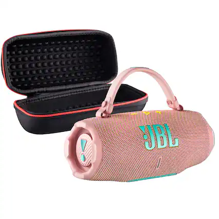 Front. JBL - JBL Charge 6 Portable Wireless Bluetooth Speaker with IP68 Waterproof (Pink) Case Bundle - Pink.