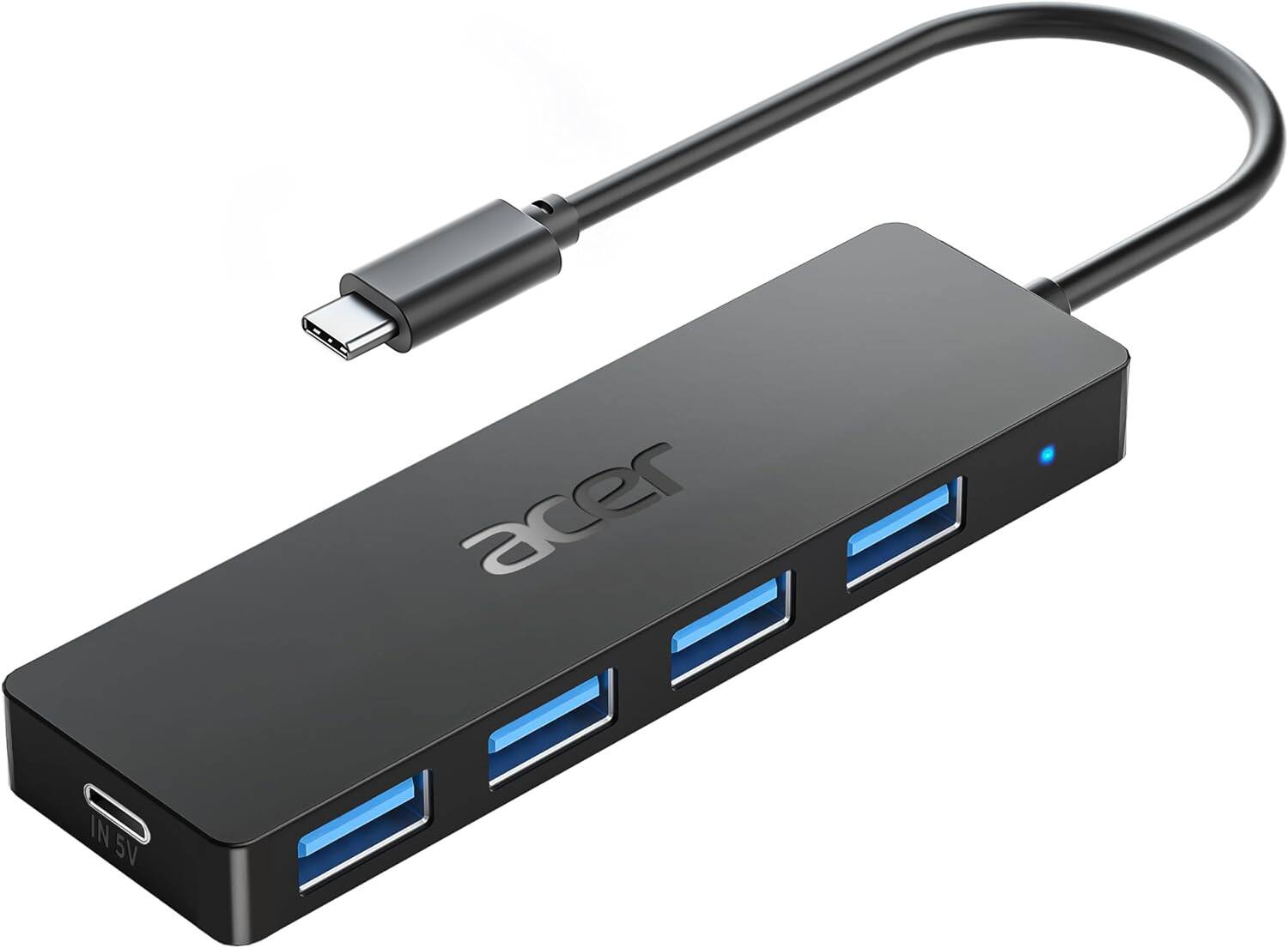 Front. Acer - USB C Hub 4 Ports, USB 3.0 Hub, USBC Splitter with TypeC Power Port, Extender for Laptop, PC and More (0.7ft) - black.