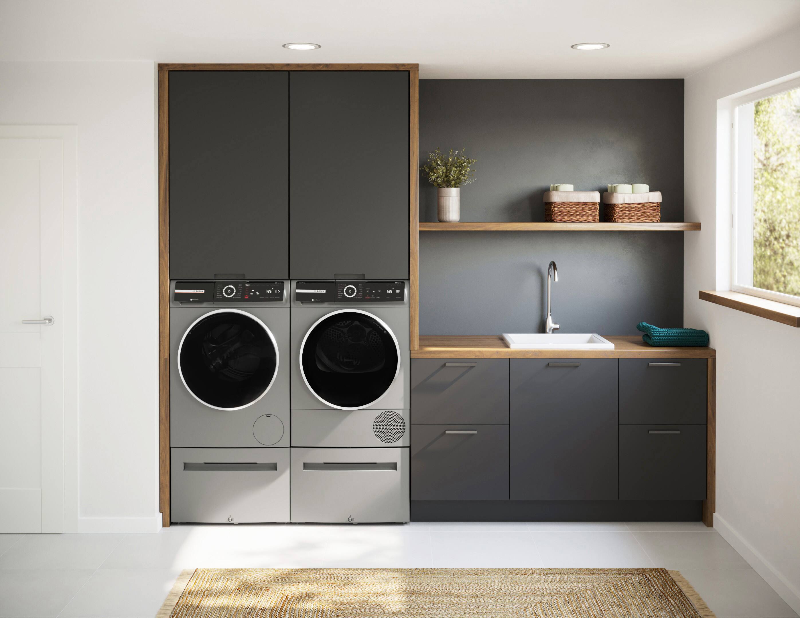 Alt View 5. Bosch - 800 Series 2.4 Cu. Ft. High-Efficiency Stackable Smart Front Load Washer with Steam and 4D Wash System - Pearl steel.