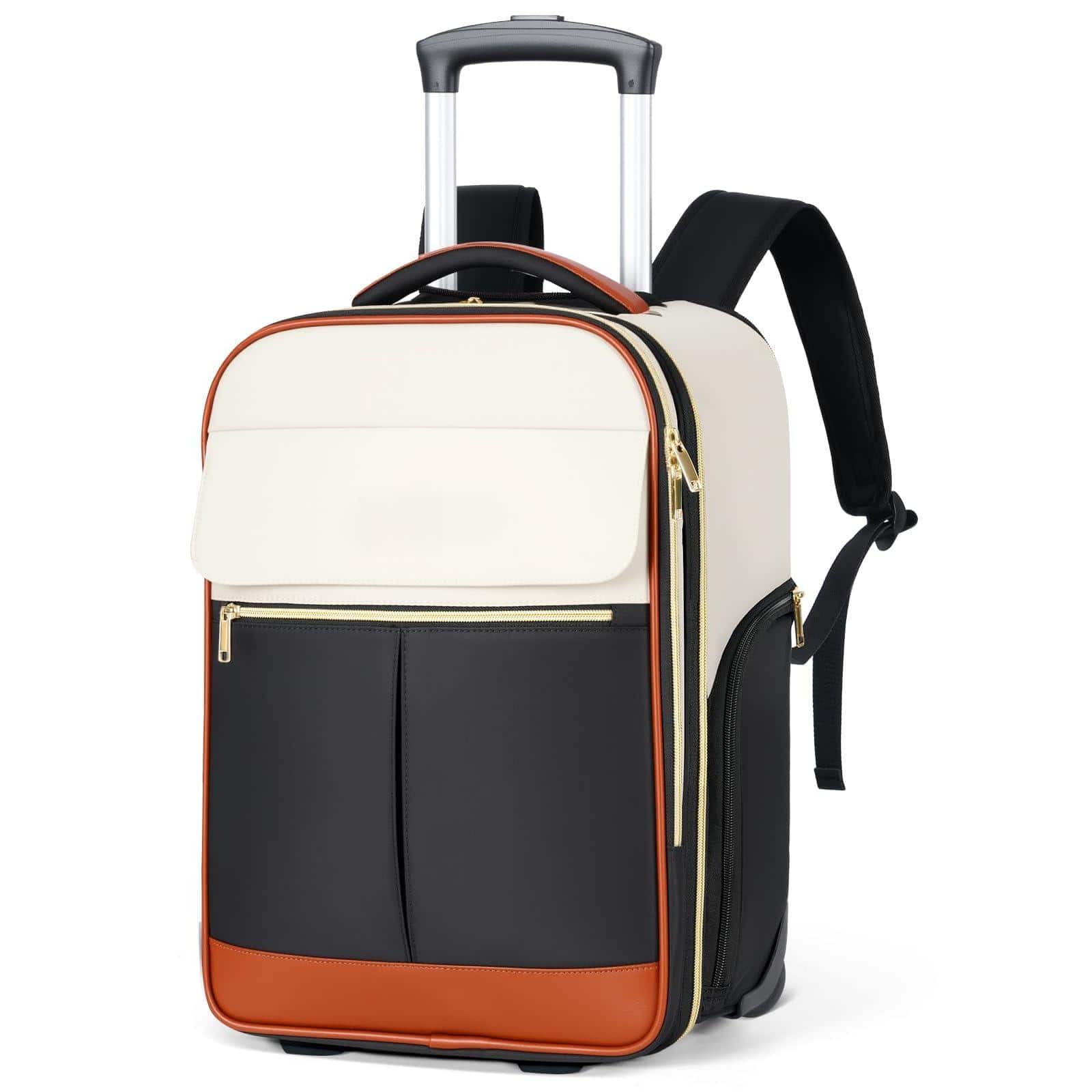 Dapper Styles - Rolling Backpack suitcase easily - Beige-Large_Underseat Size