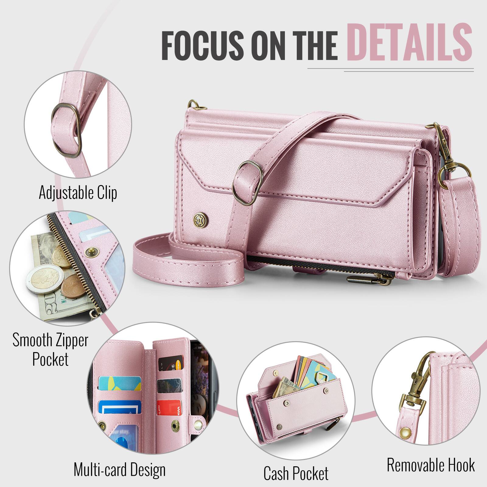 FOCUS ON THE DETAILS

- Adjustable Clip
- Smooth Zipper Pocket
- Multi-card Design
- Cash Pocket
- Removable Hook