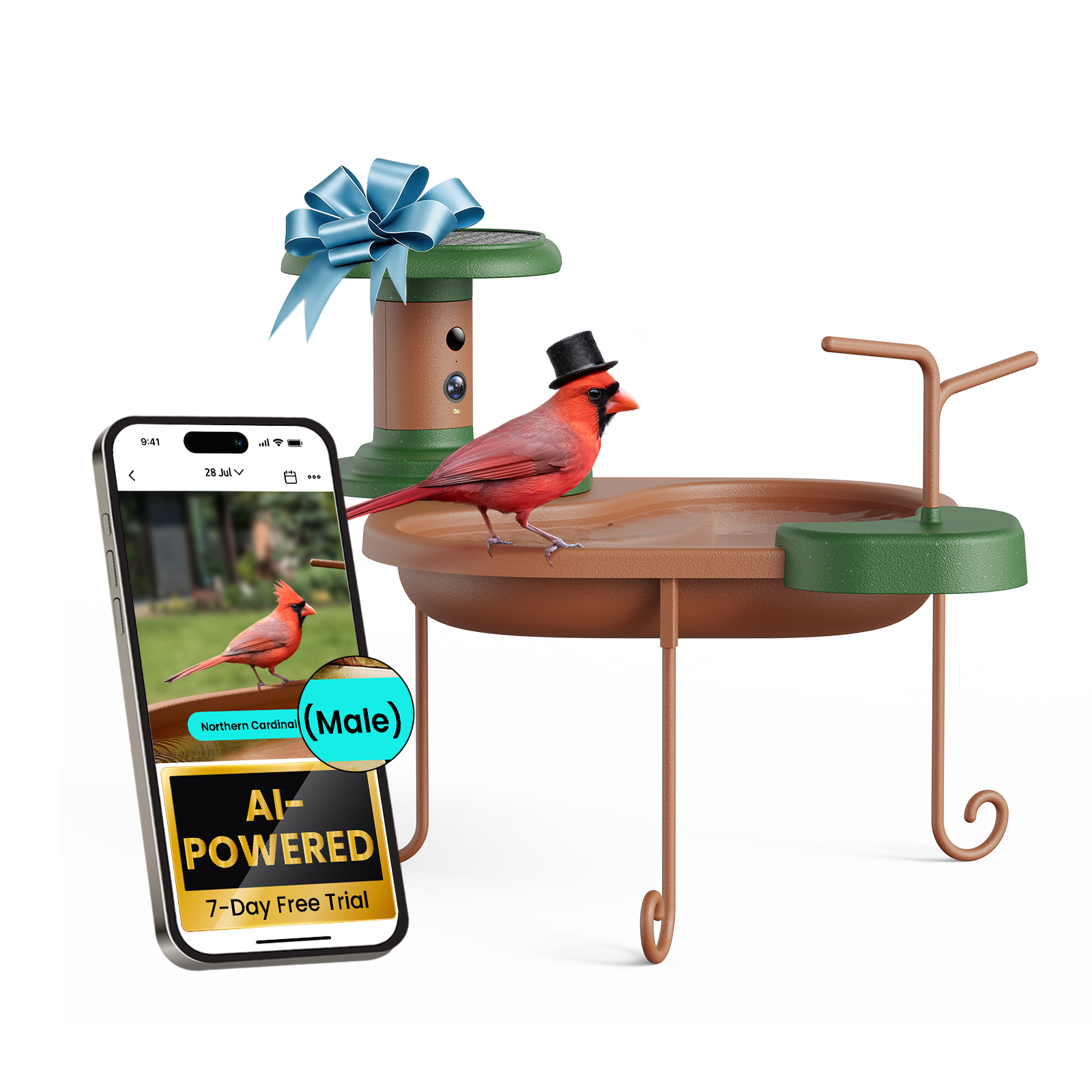 9:41  
28 Jul  
Northern Cardinal (Male)  
AI-POWERED  
7-Day Free Trial