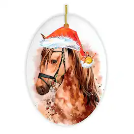 OrnamentallyYou - Watercolor Horse Christmas Ornament Oval Version - Multi-colored