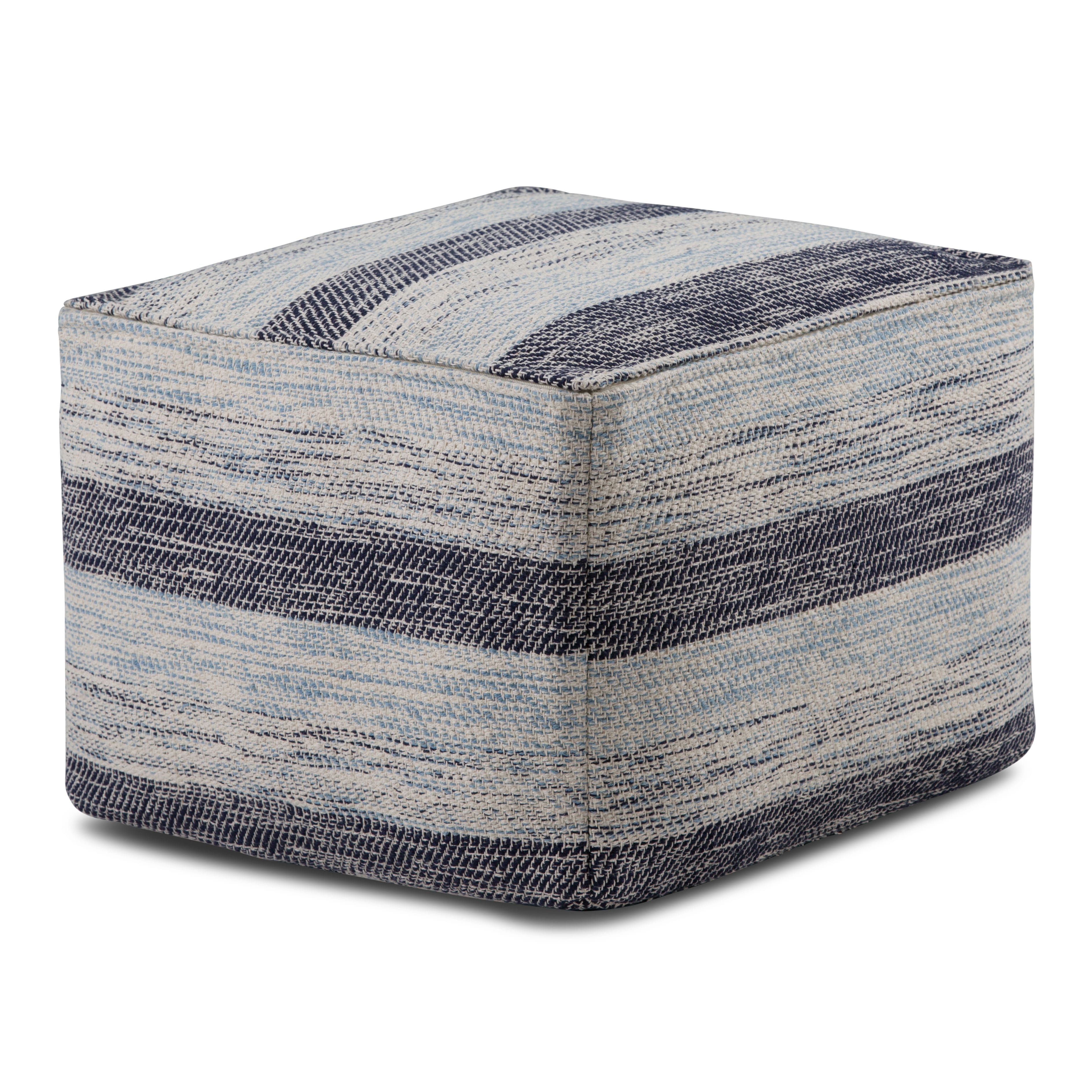 Front. Simpli Home - Clay Square Pouf - Patterned Blue Melange.