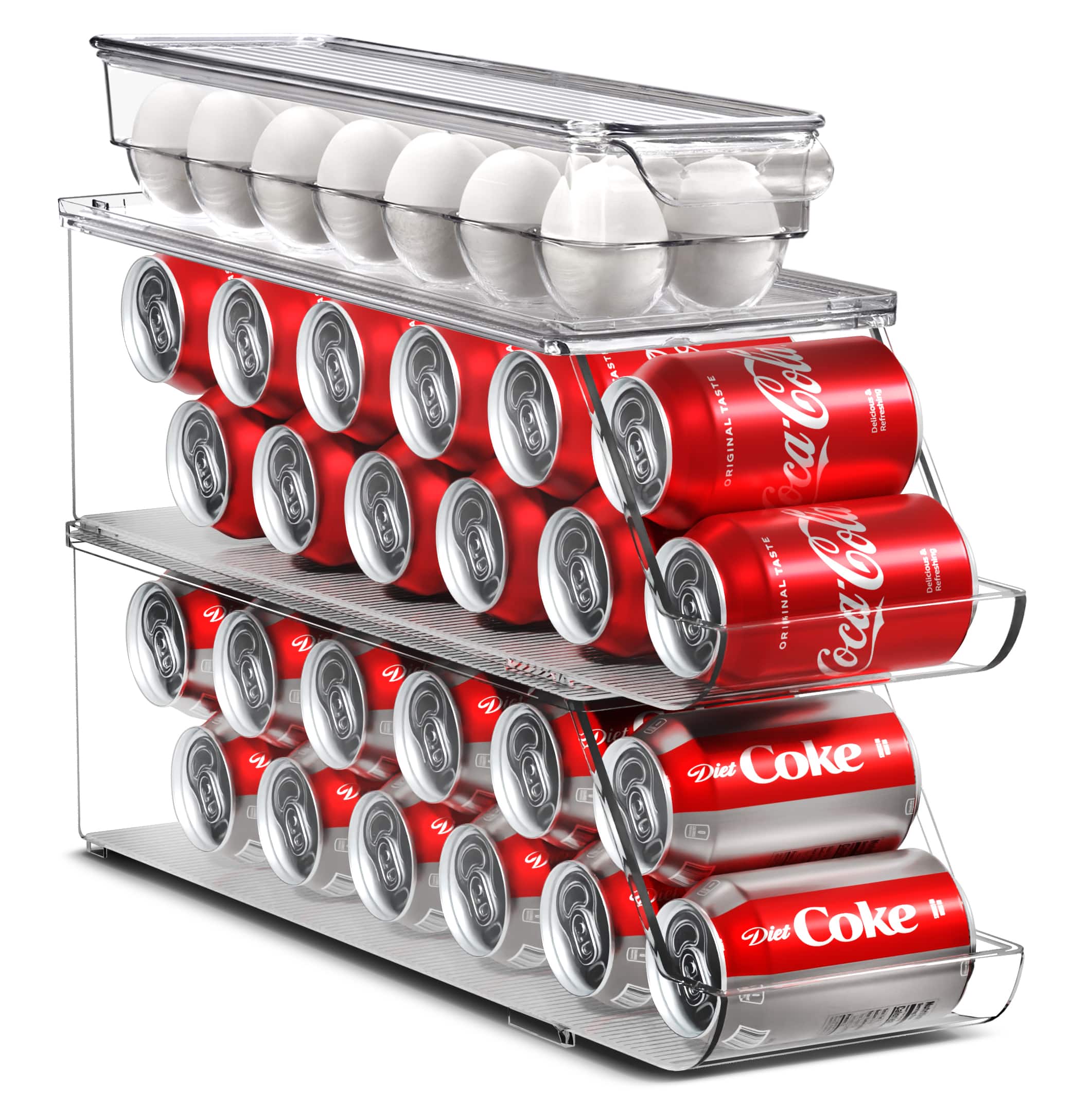 Sorbus - Soda Can Organizer for Refrigerator and Egg Holder for Fridge Set Egg Holder with Lid for Fridge, Pantry - Clear