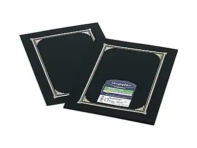 Front. Geographics - Linen Gold Foil Certificate Covers, 6/Pack - Black/Gold.
