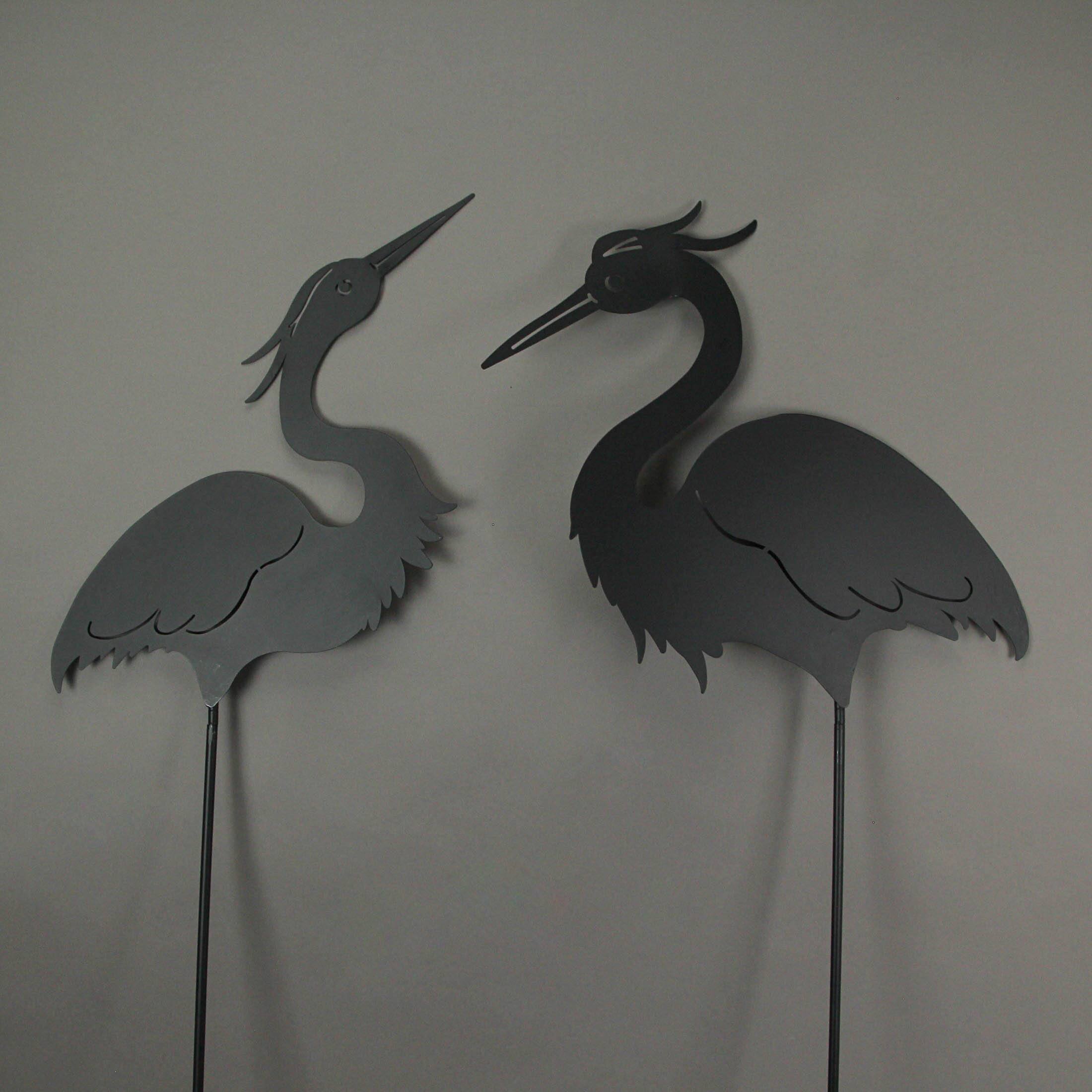 Alt View 1. The Gerson Companies - Set / 2 Black Laser-Cut Heron Silhouette Cutout Metal Bird Garden Stakes 43 Inch - Black.