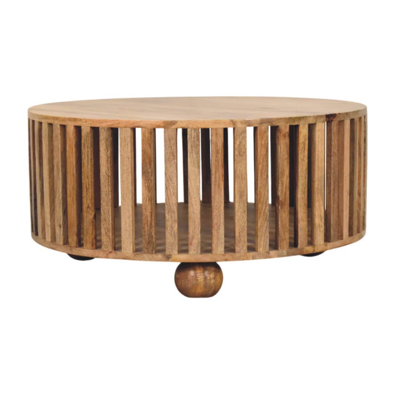 Artisan Furniture - Solid Wood Slatted Round Coffee Table, Oak-ish, Light - Brown