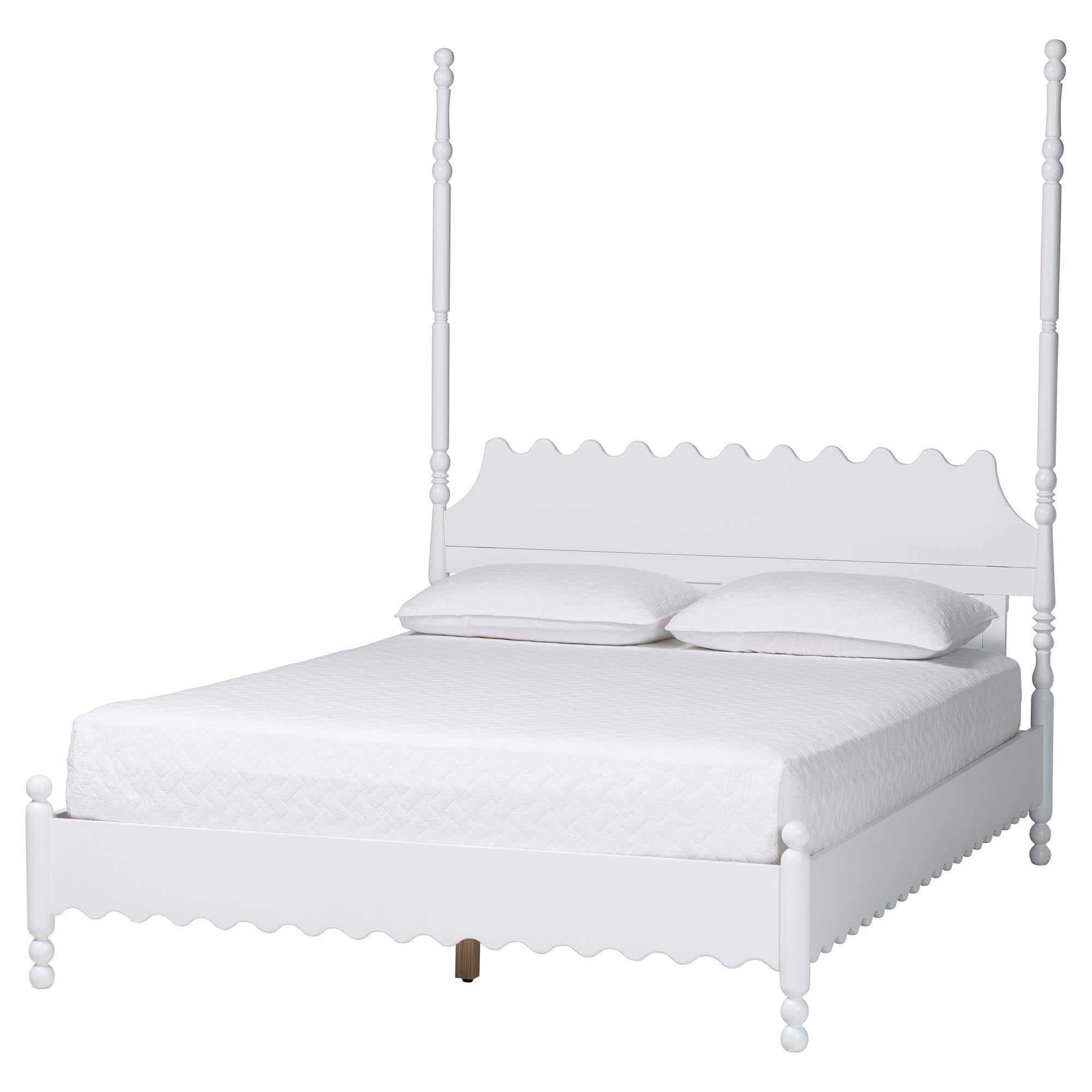 Baxton Studio - Hoffman Platform Bed - Farmhouse Bed Frame with Scalloped Design and Turned Posts, King - White