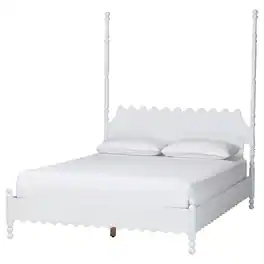Baxton Studio - Hoffman Platform Bed - Farmhouse Bed Frame with Scalloped Design and Turned Posts, King - White