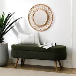 Ropilly - Oval Storage Ottoman Bench with Rubber Wood Legs, Pleated Fabric Footstool Seat for Living Room, 43.5 Inch - Green