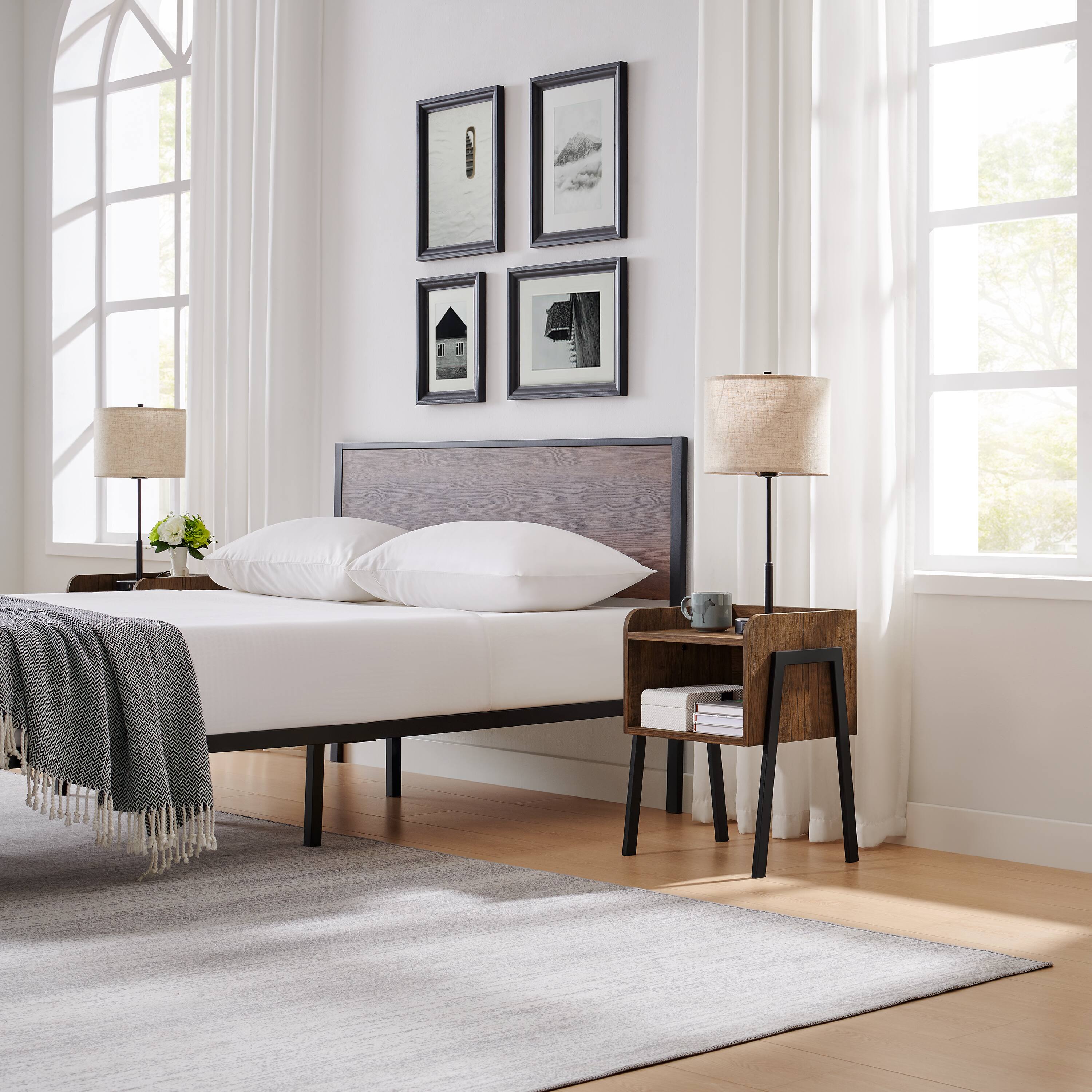 Alt View 4. Danya B - Kazuyo Mid-Century Modern Black Metal Two-Tier End Side Table - Walnut - Walnut, Black.