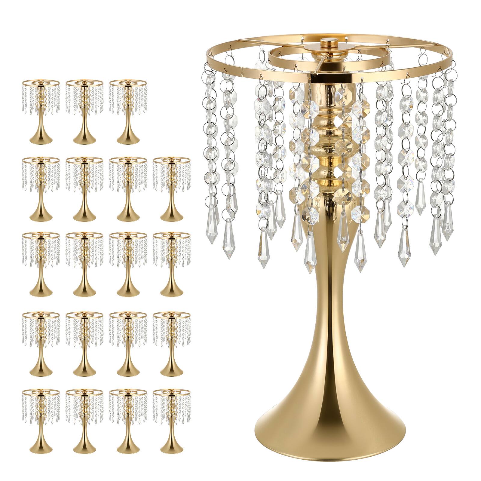 Alt View 5. VEVOR - 20 PCS Wedding Flower Vase, 13.2 in Tall Flower Table Centerpieces, Crystal Banquet Vases Easy Installation - Gold.