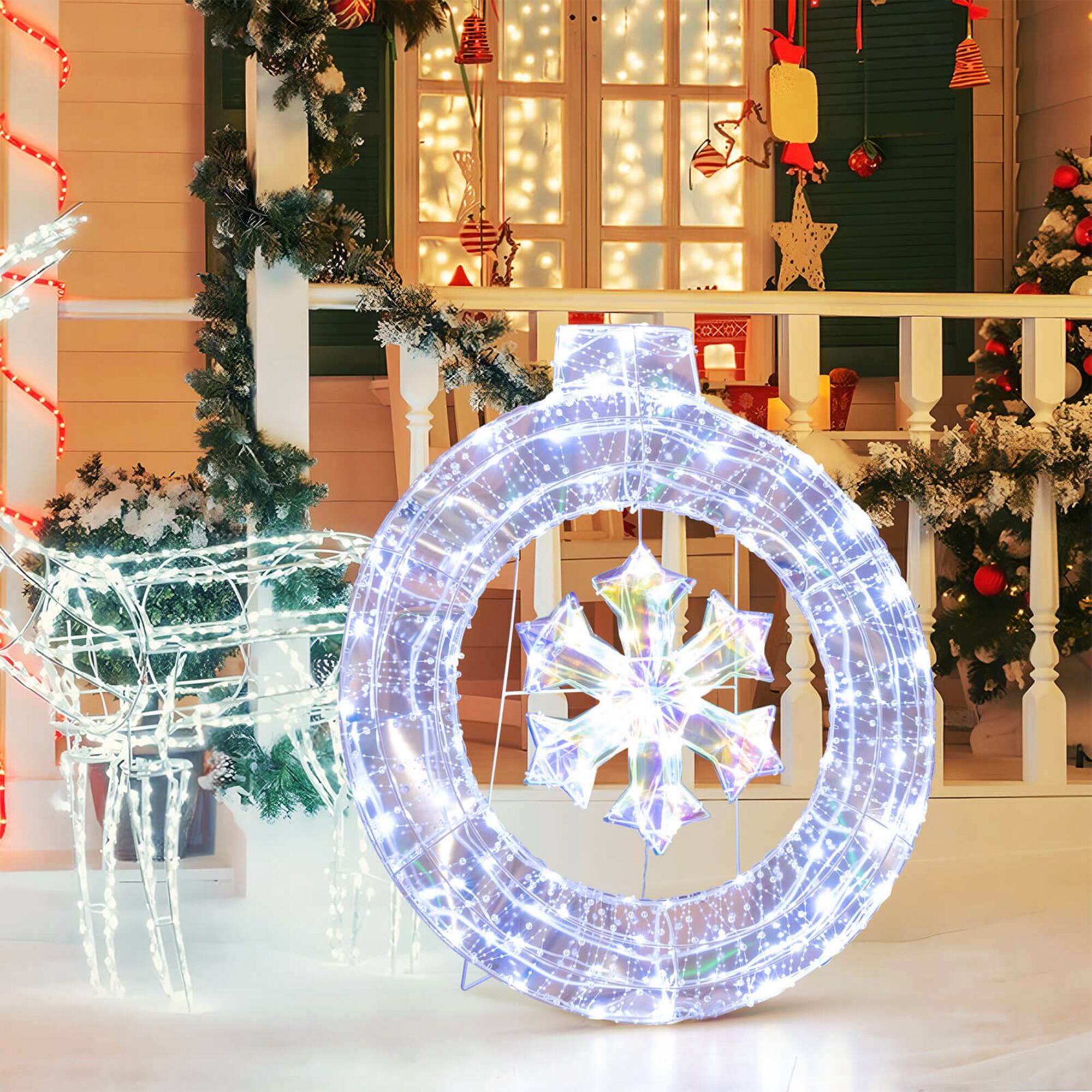 Alt View 4. Costway - Costway 33" Lighted Ornament Pre-Lit Christmas Wreath with 128 Cold White LED Lights - White.