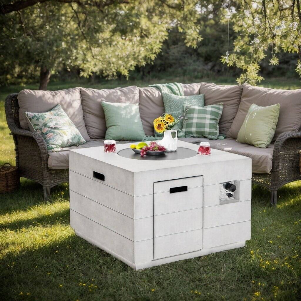 Front. Kadyn - Fire Pit Table Fire Bowl TableOutdoor Firepit Table34 Inch Square Concrete Propane Fire Pit Table with Lava Rocks and - Grey.