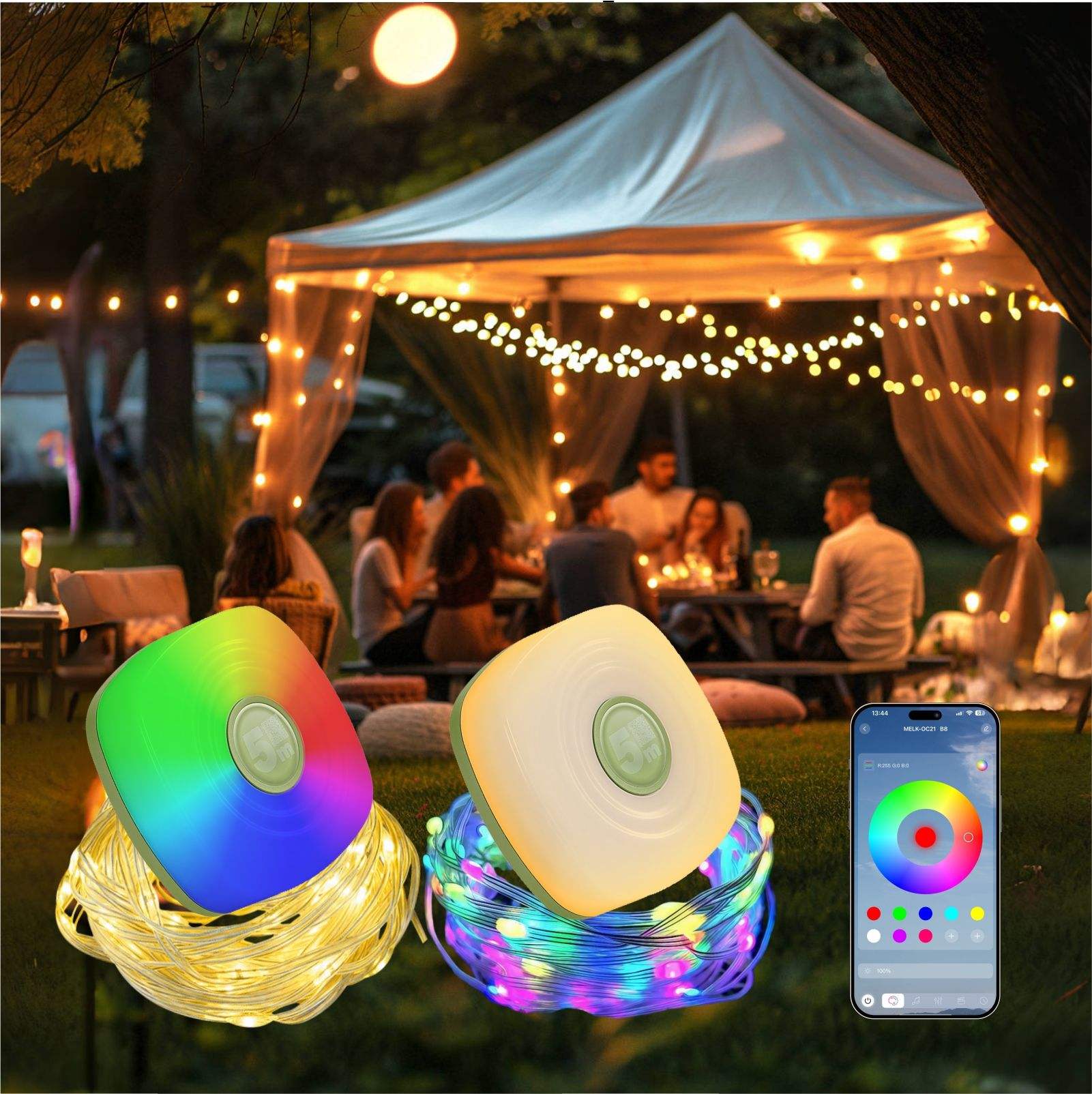Alt View 1. PRIMEPLUS - 2 Pack 2-in-1 Rechargeable String Lights & Camping Lantern, Portable Waterproof LED Lights for Camping Tent Patio - Custom colors.