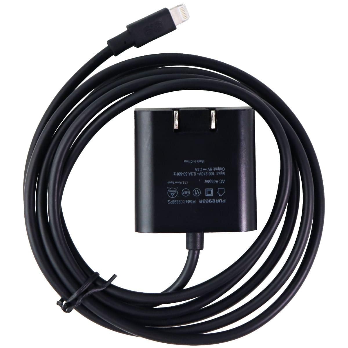 PureGear - 12W (5 ft) Lightning 8-Pin Wired Wall Charger for iPhone/iPad - Black