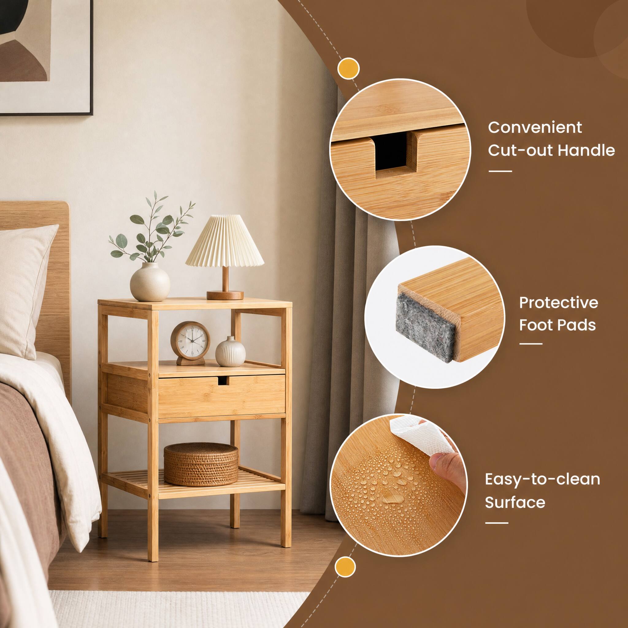 Convenient Cut-out Handle

Protective Foot Pads

Easy-to-clean Surface